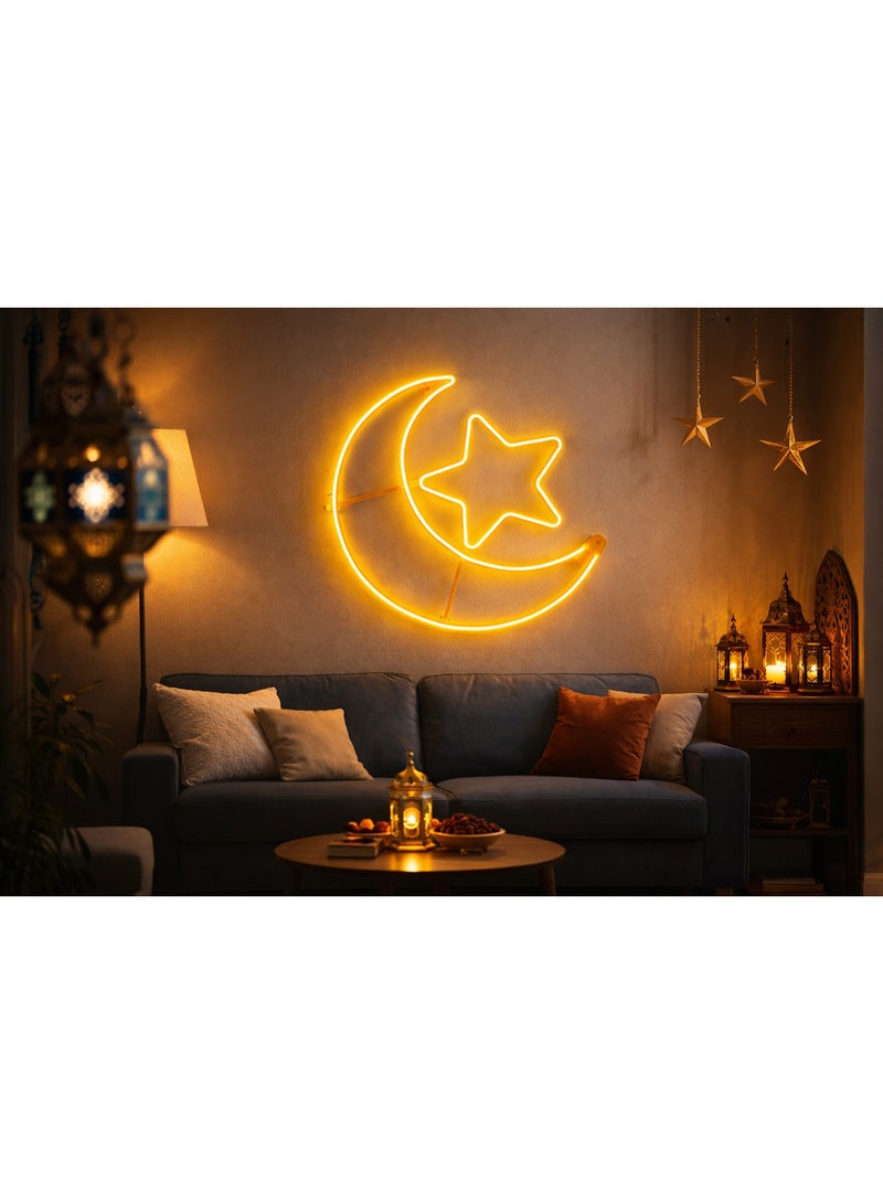 إضاءة حائط ليد رمضان هلال ونجمة – مقاس 50 × 50 سم – ديكور رمضاني أصفر - Image 3